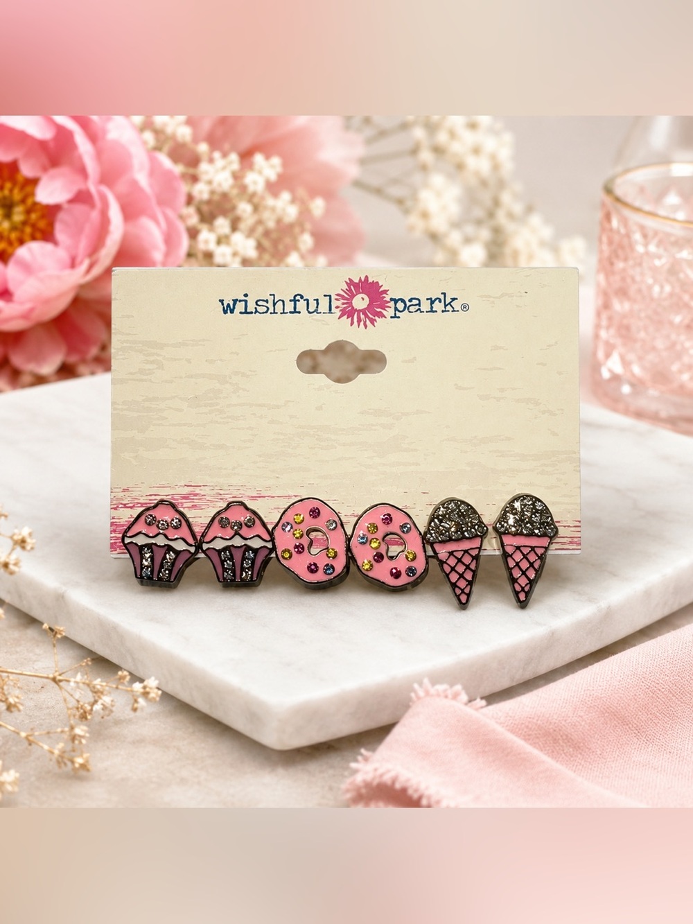 ✨ Wishful Park Pink Ice Cream Cone, Donut & Cupcake Stud Earring Set ✨